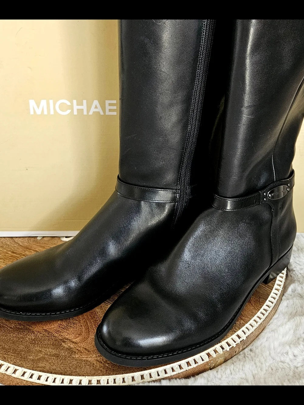 Michael KORS Black Leather Knee-High Riding Boots